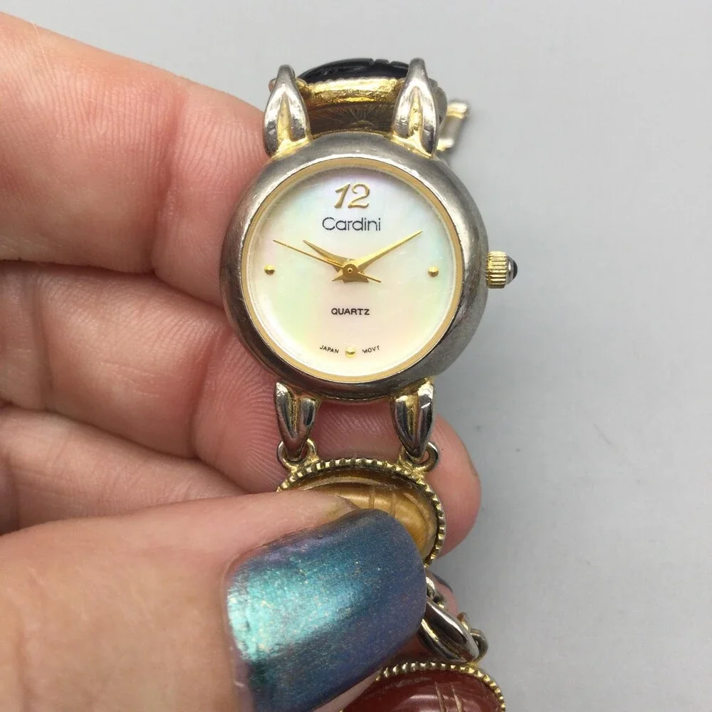 Cardini Womens Watch 21mm MOP Dial Multicolor Scarab Bracelet New Battery 6.75